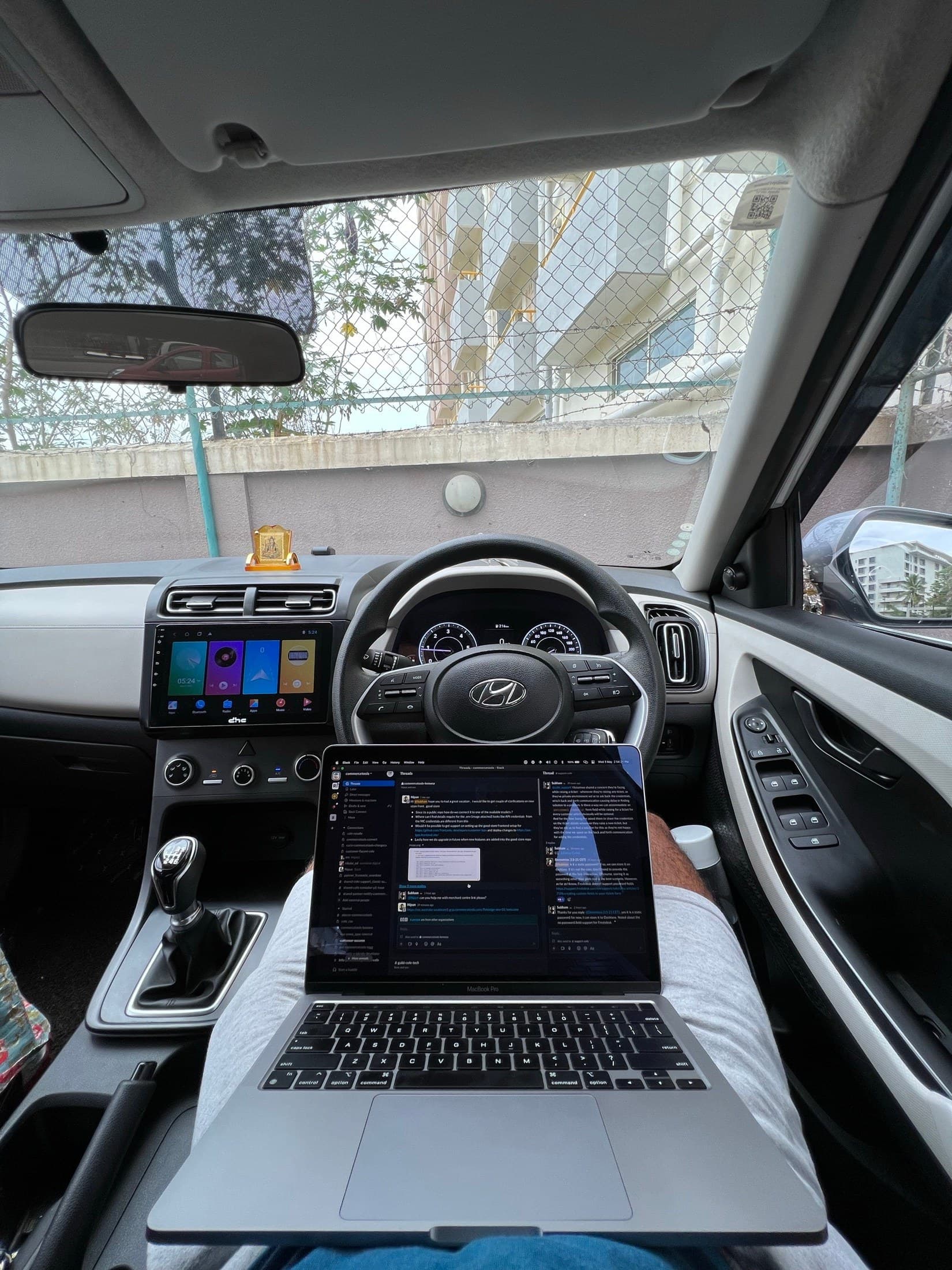 A meeting from the driver's seat